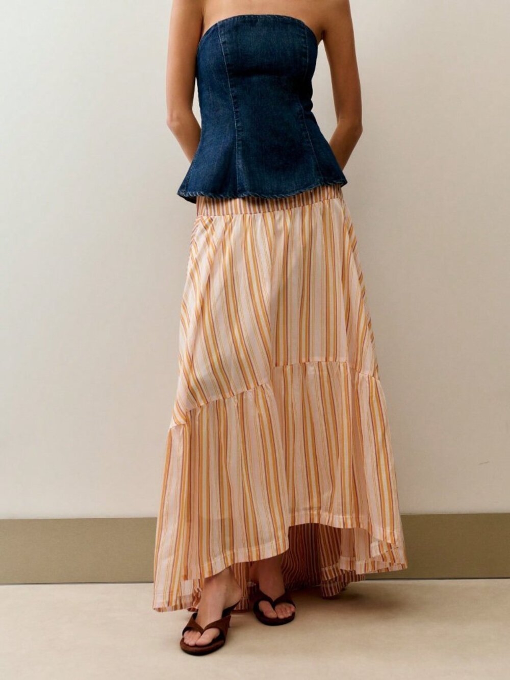 Multicolor Bohemian Women's High-Waisted A-Line Striped Maxi Skirt